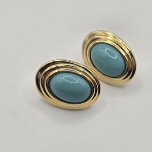 AVON Vintage Earrings - 80’s-90’s - Gold Colored Turquoise Stud Retro Costume
